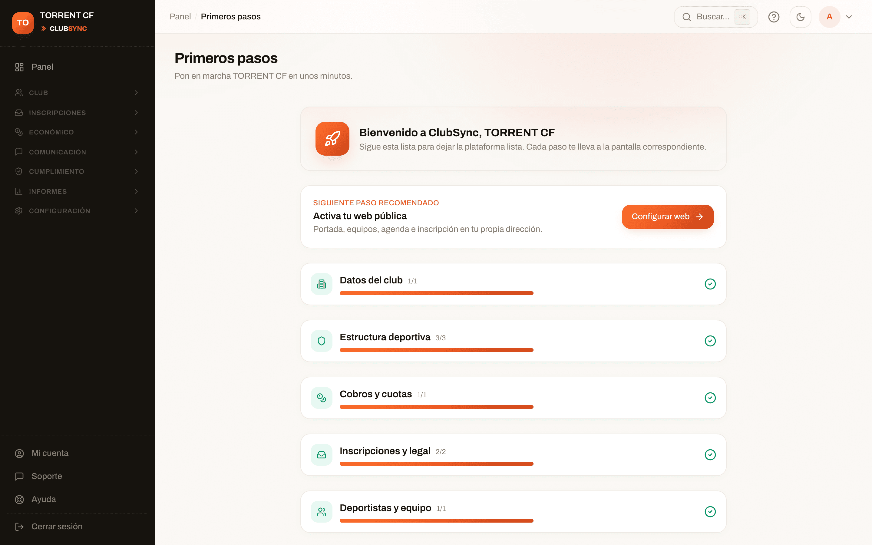 Puesta en marcha guiada por bloques en ClubSync
